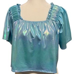 Queen of Sparkles Blue Holographic Flutter Top
